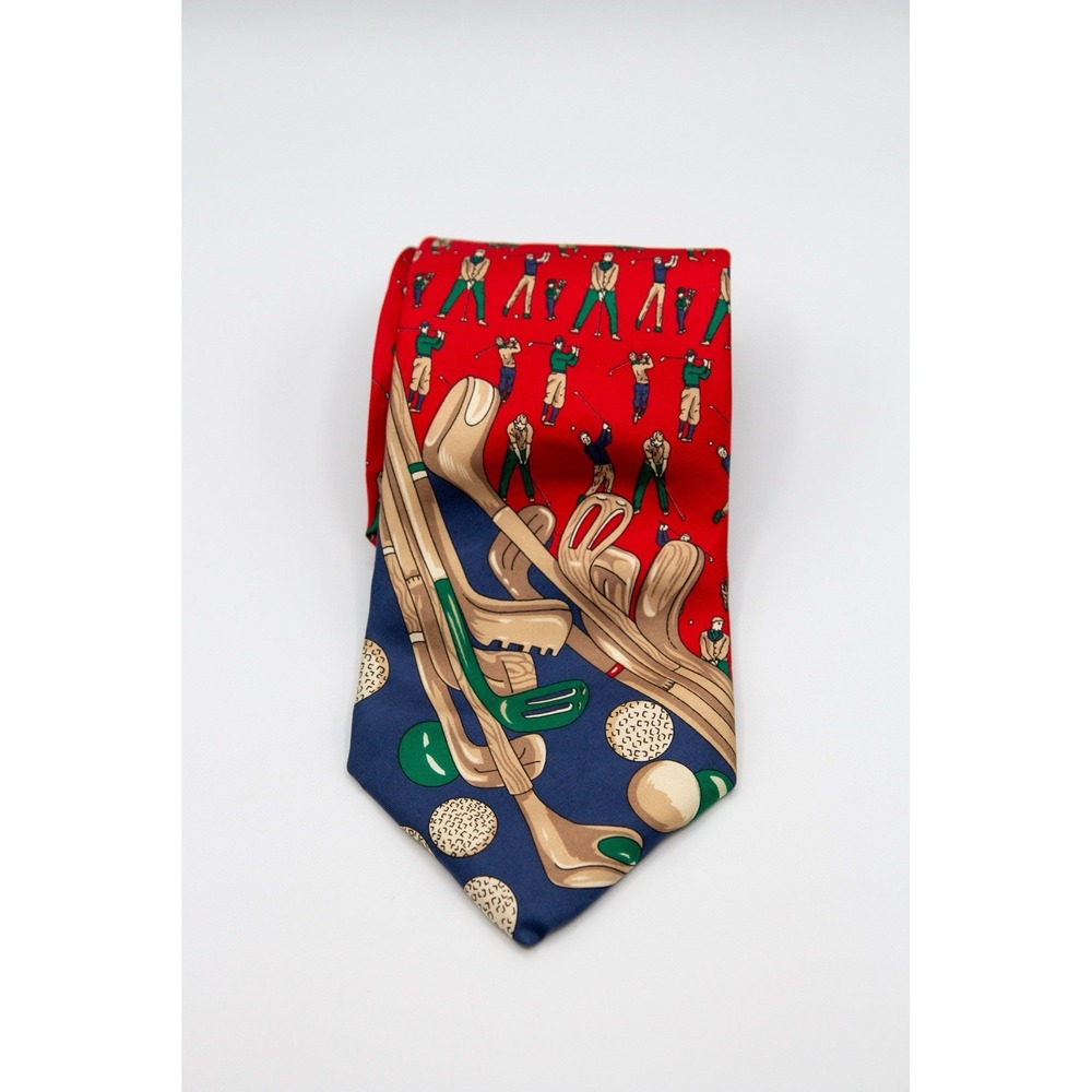 Vintage 417 by Van Heusen Men's 100% Silk Tie‎ Blue Multicolor Golf Pattern